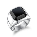 Natural Stone Black Onyx Ring Fashion Man Ring Jewelry Stainless Steel Silver Agate Ring