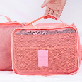 JUSTOP Multifunctional Portable 6-Piece Custom Packing Cubes Makeup Bags Green Polyester Zipper Closure Unisex Travel Storage