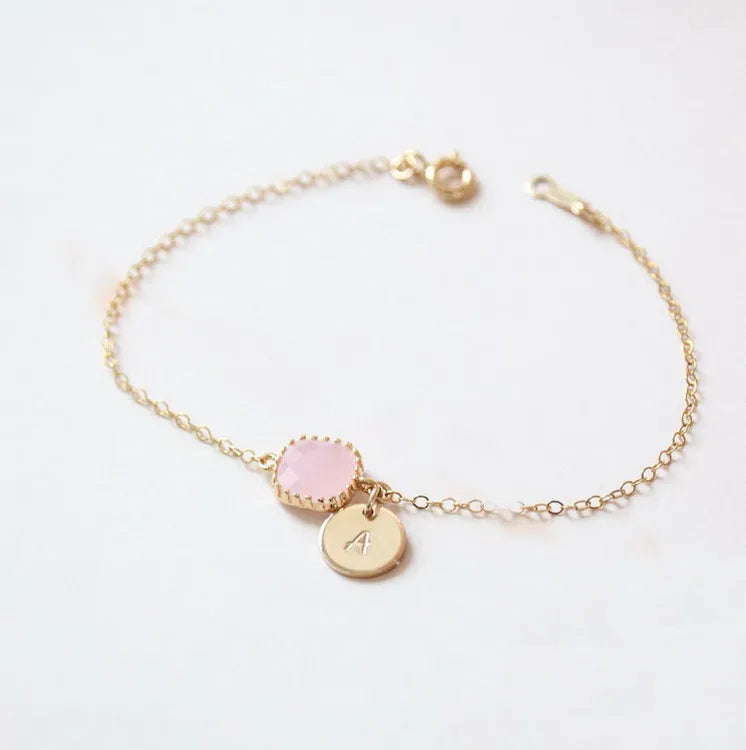 Zooying Delicate Stainless Steel Bracelet for Women Rhodium Plated with Bridesmaid Birthstone Initial Gemstone for Young Girls