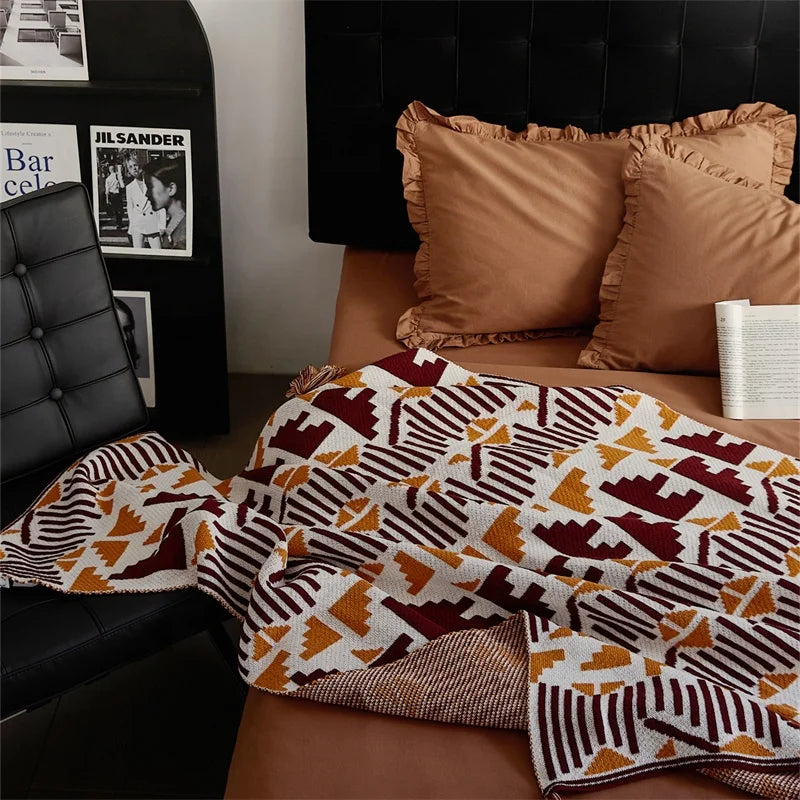 100%  Acrylic  Geometric  Custom Woven Tapestry  Camp Beach Knitted Blankets  for Picnic Travel HP