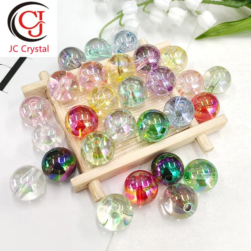 Factory Direct Sell 16mm Direct Hole Plastic Round Beads Transparent UV Electroplating Acrylic Beads