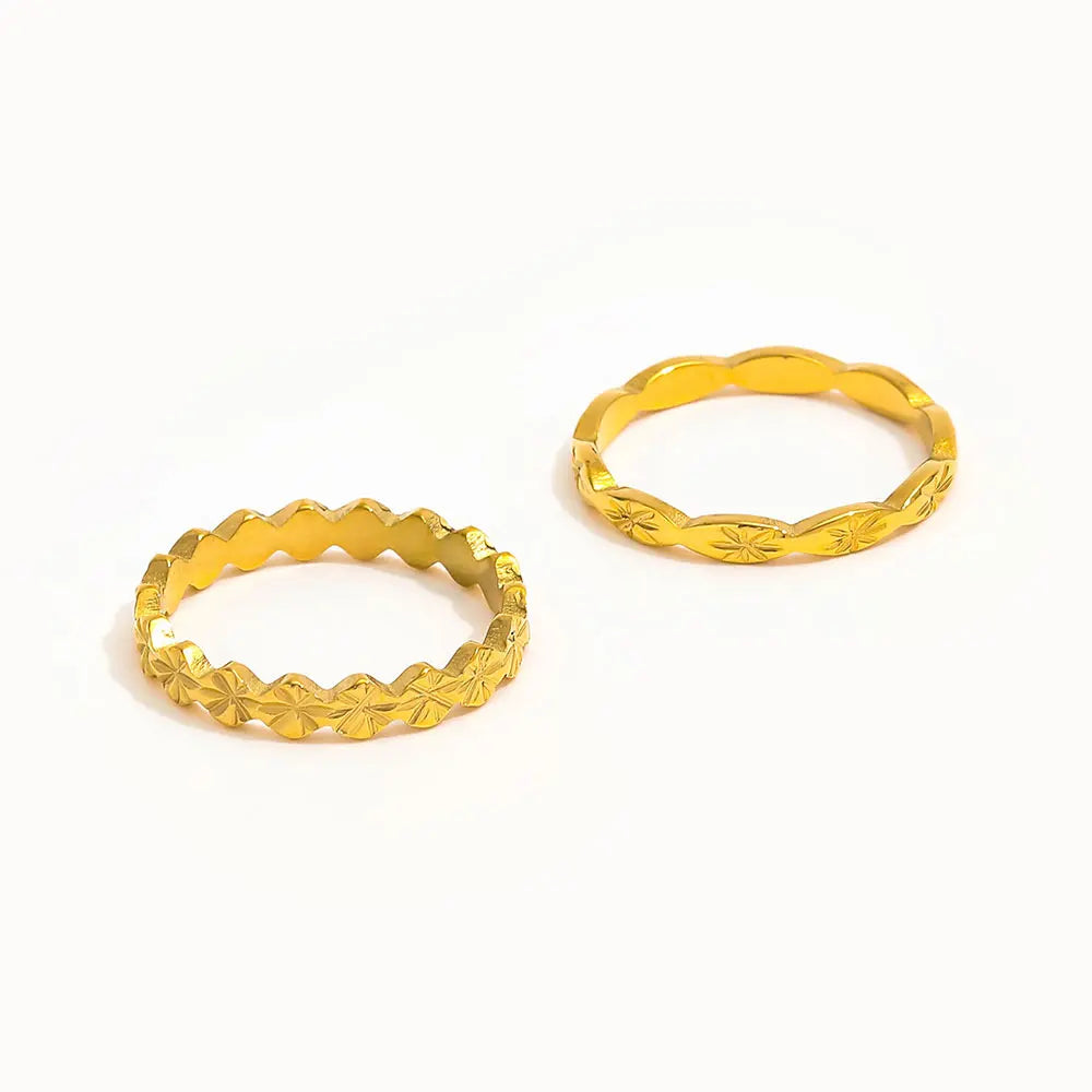 Joolim Jewelry Wholesale 18K Gold Plated Irregular Flower Pattern Stainless Steel Dainty Band Ring for Women Gift
