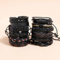 Wholesale Vintage Handmade Woven Braided Leather Punk Style Charm Bracelet 12 Pcs/Set Adjustable Length Engraved Logo Alloy Men