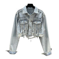 Womens Denim Jacket 2024 Spring Summer New in Heavy Industry Rivet Studded Jean Jacket Women Worn Nail Bead Jean Jacket Top