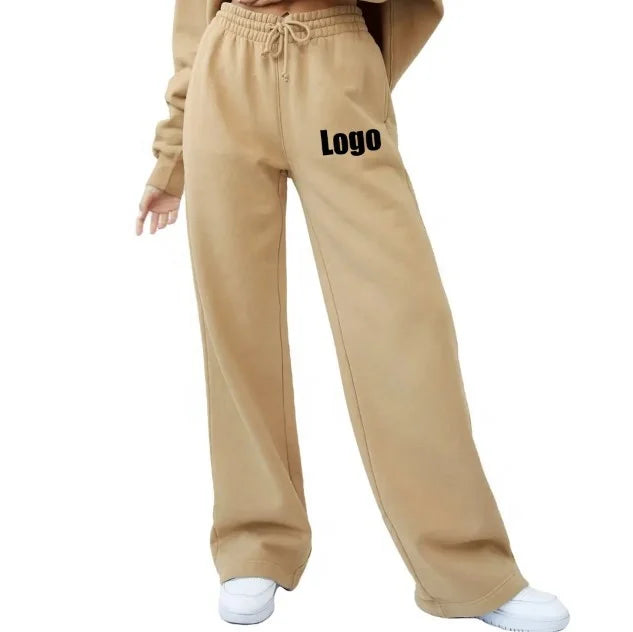 Custom New Casual French Terry Womens Loose Oversize Straight Leg Ladies Jogger Pants Baggy Wide Leg Sweatpants for Women