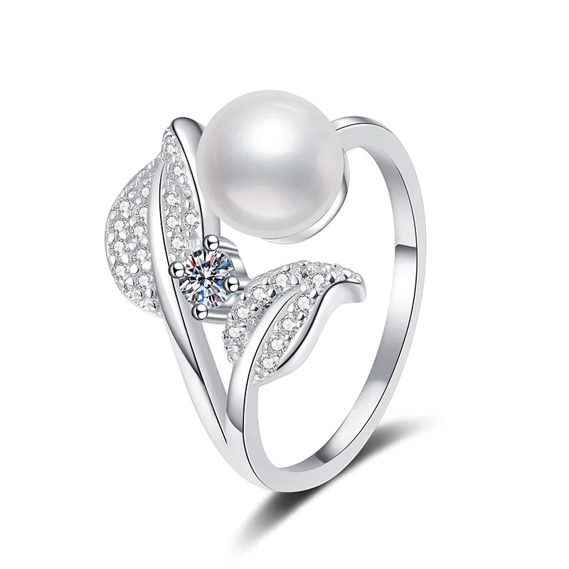 S925 Sterling Silver Premium Pearl Ring Adjustable Petal Design