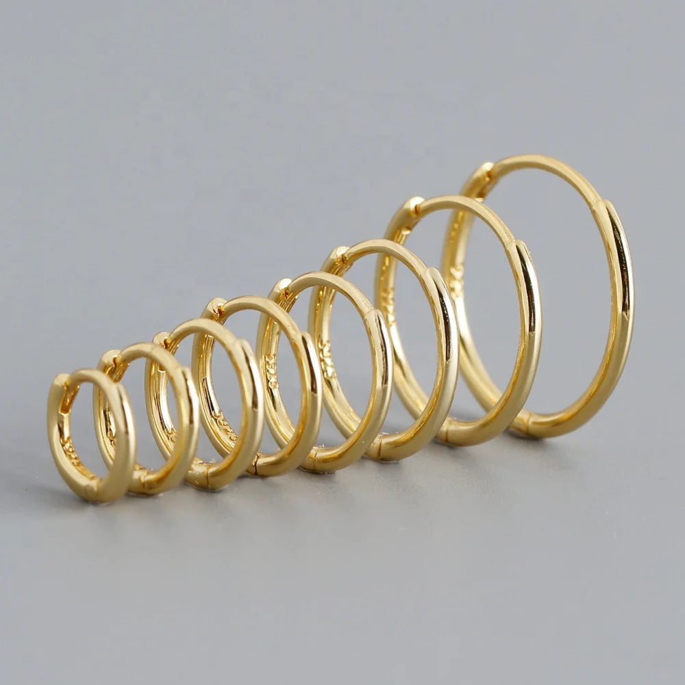 GE109 Classic Minimalist 925 Sterling Silver Multi-Size Gold Rhodium Plated Fashion Round Fine Jewelry Hoop Earrings for Women MegaBDM