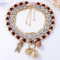 KAIMEI 2025 New Arrival Fashion Jewelry Bohemian Trendy Multi Layer Stacked Chain Glass Bead Alloy Insect Pendant Necklaces