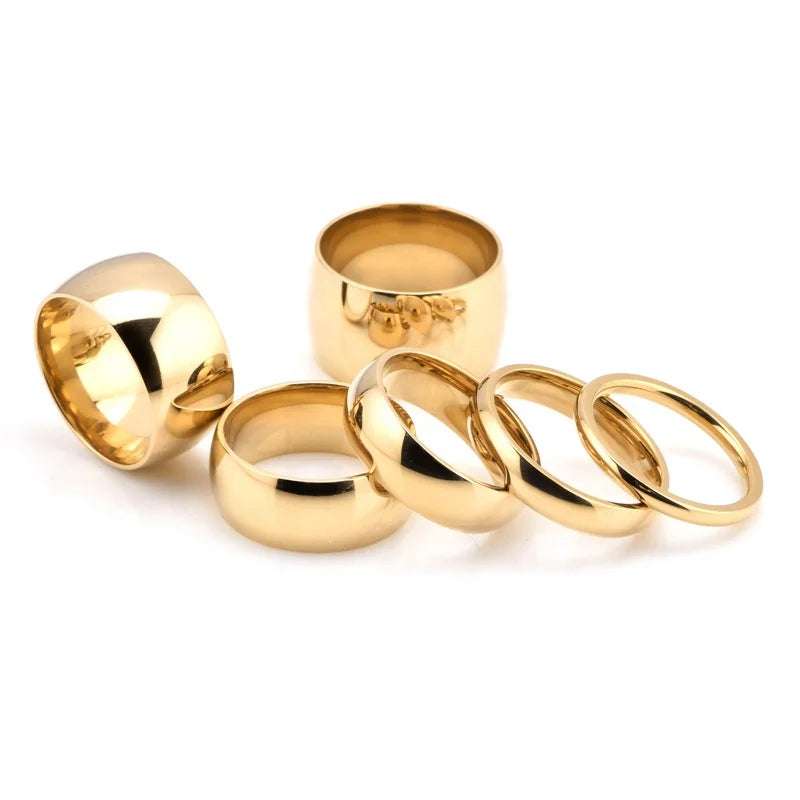 MICCI Wholesale Custom PVD 18K Gold Plated Titanium Stainless Steel Metal Simple Blank Plain Wide Thin Ring for Women