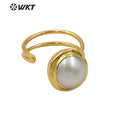 WT-MPR012 Newest Spring Design Gorgeous Fashion Gold Electroplated Adjustable Size Round Fashion Pearl Cocktail Ring for Wedding