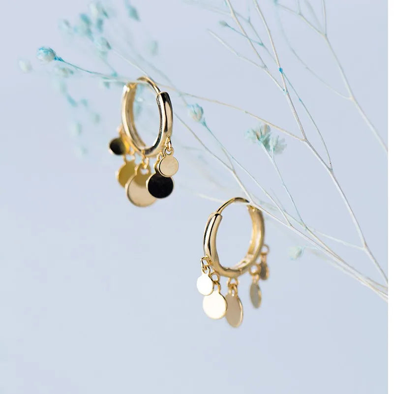 925 Sterling Silver Small Round Pendant Hoops Earings Fashion Gold Plated Ear Ring Earrings Fashion Jewelry for Women