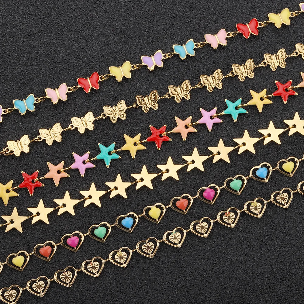 18K Stainless Steel Star Butterfly Heart Enamel Chain Colorful DIY Jewelry Findings & Components