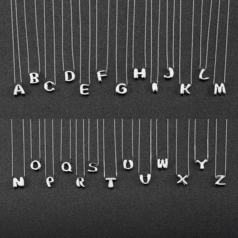 Fashion Minimalist Jewelry 925 Sterling Silver Simple Necklace 26 Alphabet Letter Necklaces for Women