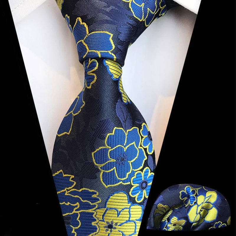 Silk 3.15'' Tie Men Floral Paisley Wedding Tie Pocket Square Hanky Handkerchief Matching Set