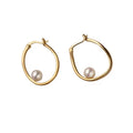 SSeeSY Copper Classical Akoya Earrings Vintage Freshwater huggies Gold Geometric Pearl Hoop Earrings Women Fashion Jewelry