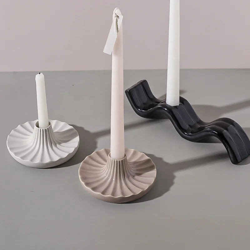 Nordic Creative Porcelain Candlestick Wave Pattern Candle Stand Home Decoration Unique Candle Holders