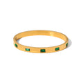 Vintage Titanium 18K Gold Green Cubic Zircon Paved Emerald Stainless Steel Bangles Bracelets for Women