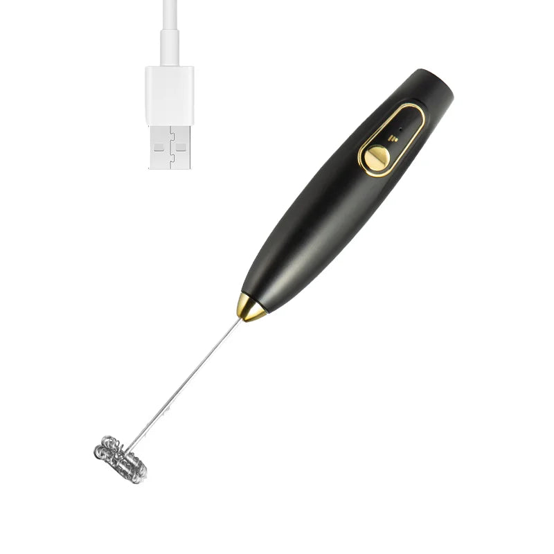 Richmoon Rechargeable Coffee Tamper Handheld USB Electric Whisk 3-Speed Adjustable Foam Maker 3 Stainless Whisks Powerful
