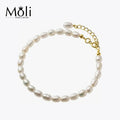 Fashion Jewelry 4-5mm White Real Cultured Rice Pearl Beaded Bracelet for Wholesale