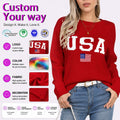 Women Sweater Crew Neck Knit Sweater 100% Acrylic USA Letter American Flag Print Loose Long Sleeve Casual Pullover Top MegaBDM