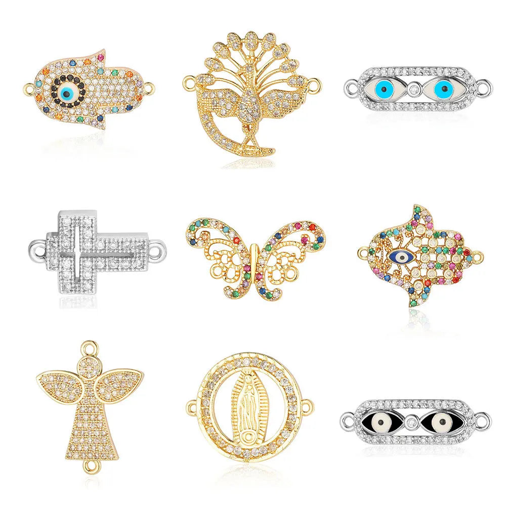 BM Charms for Jewelry Making Eye Angel Cross Peacock Butterfly Palm Copper Zircon DIY Jewelry Accessories