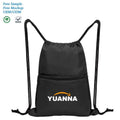 Custom Logo Printed Black 420D Polyester Waterproof Sport Backpack Reusable Washable Gym Drawstring Bags With Zipper Pocket