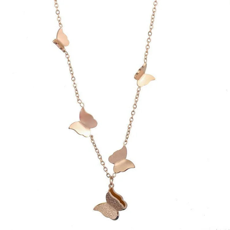 Wholesale New Stainless Steel Fashion Jewelry Women 18k Gold Plated Trendy Butterfly Choker Necklace