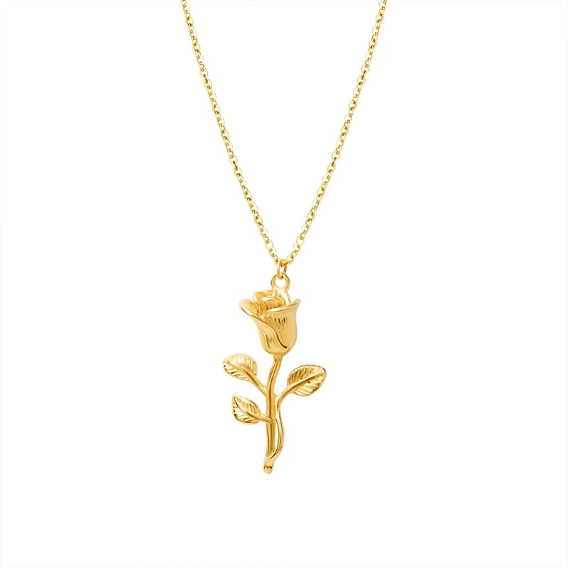 A Single Rose Collarbone Necklace for Women Europe and America Cold Wind Necklace for Women Stainless Steel