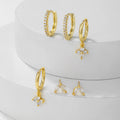 6Pcs Dazzling 18K Gold Flower Earrings with High-Quality Zircon Detailing Jewelry Set