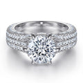 Custom Solitaire Round Zirconia 8.0mm Six Claws Setting Rhodium Plated Pure Sliver Promise Rings for Couple