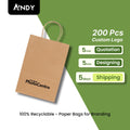 Custom Logo Printed Kraft Paper Shopping Bags with Handle for Small Business Grocery & Restaurants for Supermarket Promotion