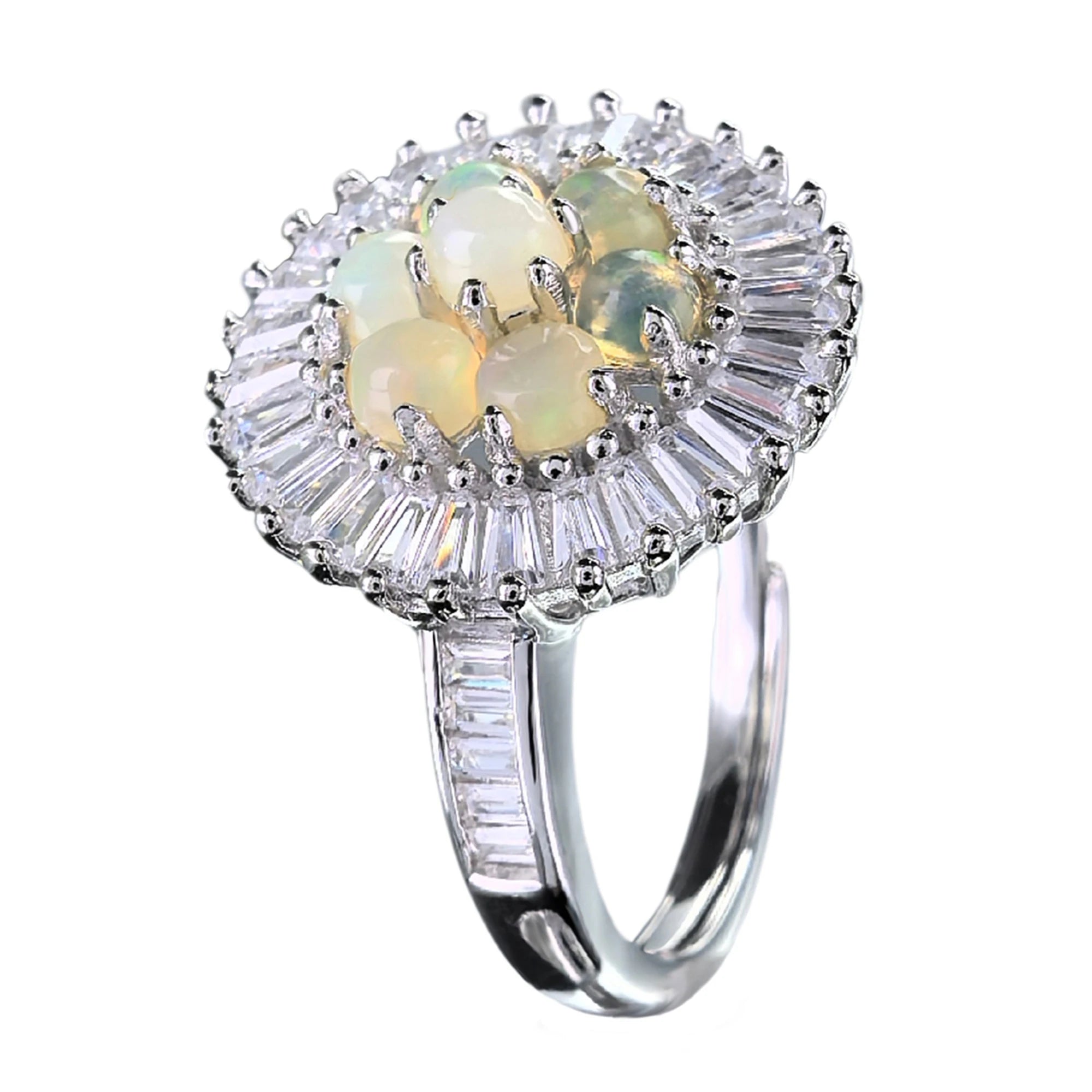 Graceful Rhodium Plated Silver 925 Jewelry Natural Opal Ring for Women Anniversary Gift