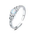 Women Jewelry Gift 925 Sterling Silver Celtic Knot Ring Adjustable Rainbow Moonstone Opal Ring Open Ring