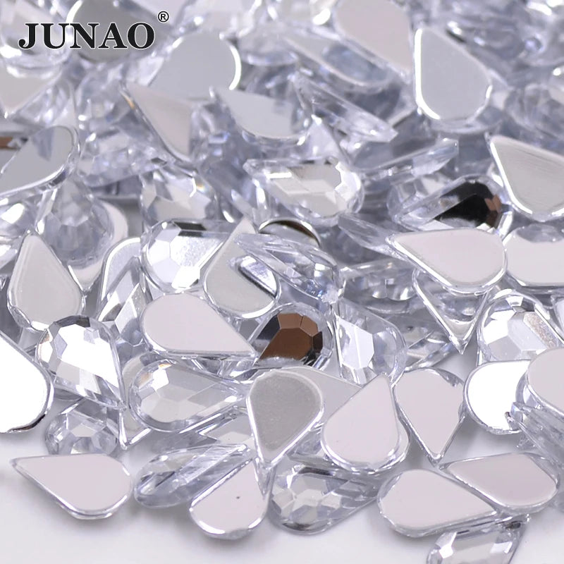 JUNAO Popular 5*8mm Wholesale Stones Nail Tear Drop Rhinestone Red Flat Back Acrylic Crystal Bulk for Salon Dress