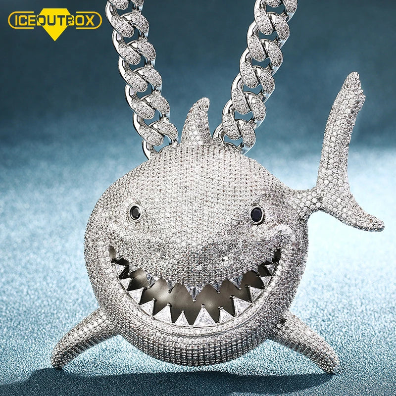 New Design Iced Out Hip Hop Big Size Shark Charm Pendants Necklace for Men