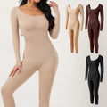 Long Sleeves Jumpsuit Women Square Collar Bodycon One-piece Leggings Seamless Casual Sports Jumpsuit Bodysuit