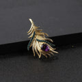 Abiding Gold Plated Leaf Brooch Pin Nano Enamel Green 925 Sterling Silver Wedding Jewelry Women Natural Amethyst Feather Brooch