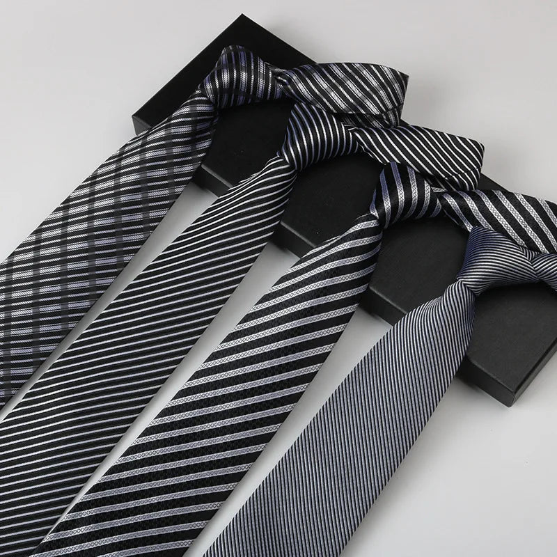 Wholesale Business High-end Men's Dark Color Necktie 8cm Striped Polyester Tie for Formal Occasions