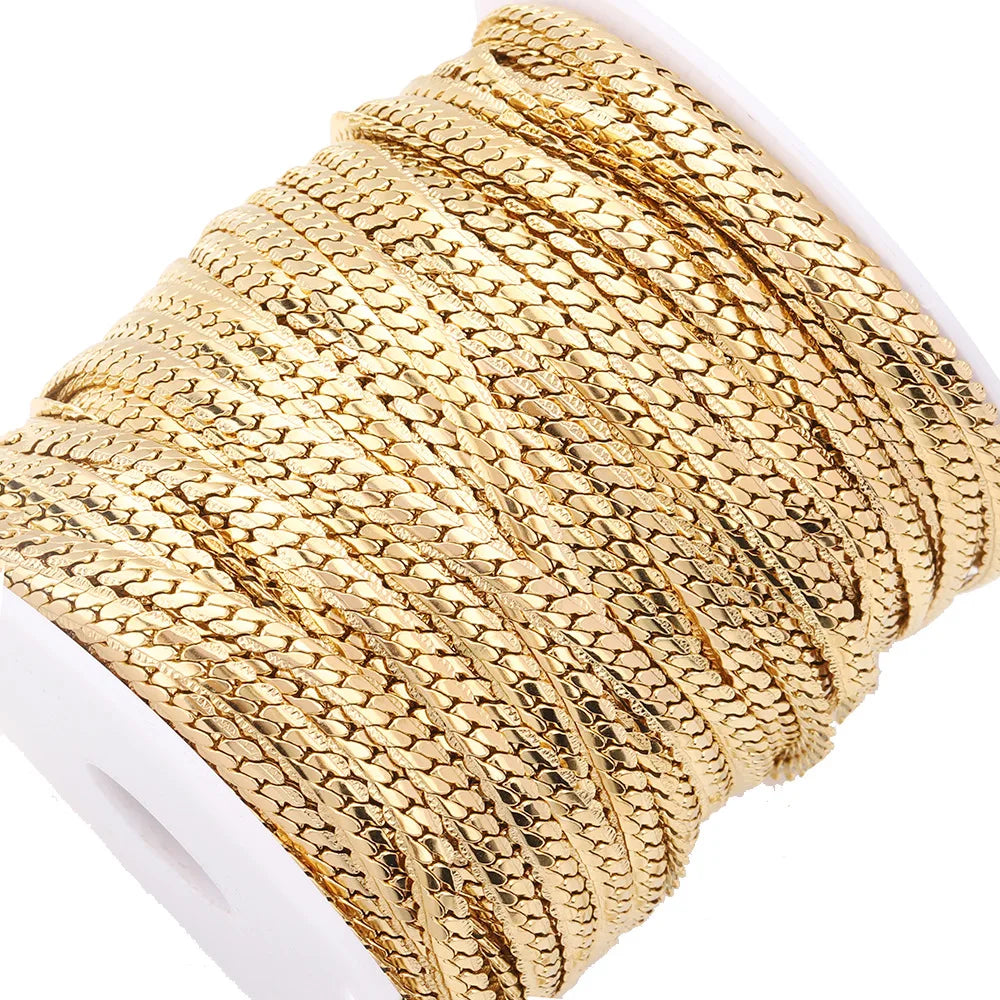Hot Sales 18K Gold PVD Plated Stainless Steel NK Encryption Patterned Flat Cuban Chain for Bracelet Necklace Making