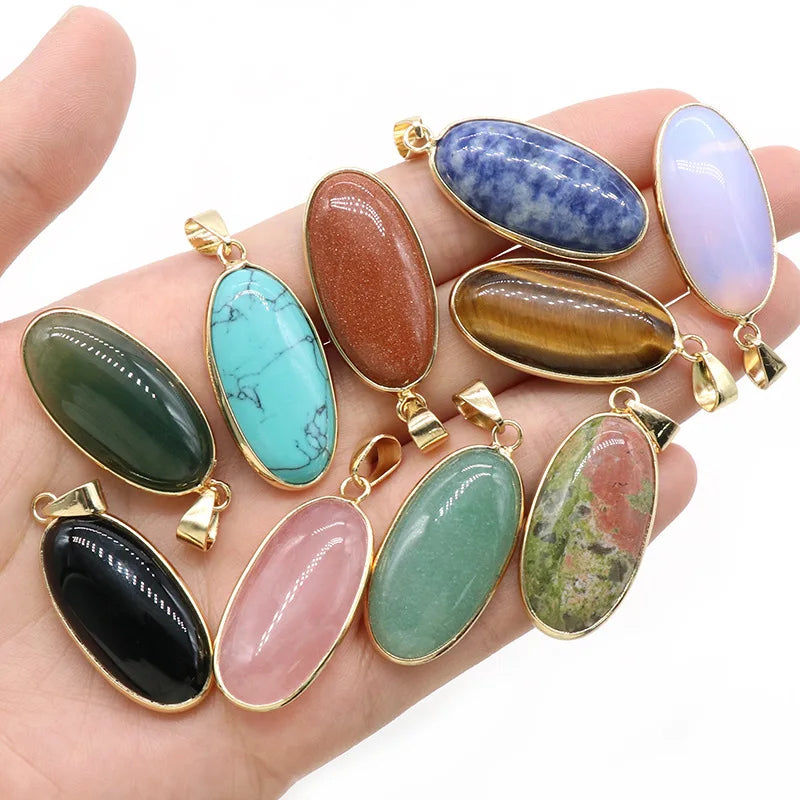 16x35mm Natural Black Onyx Stone Agates Cute Oval Shape Pendant Necklace Gemstone Pendant Crystal Stone