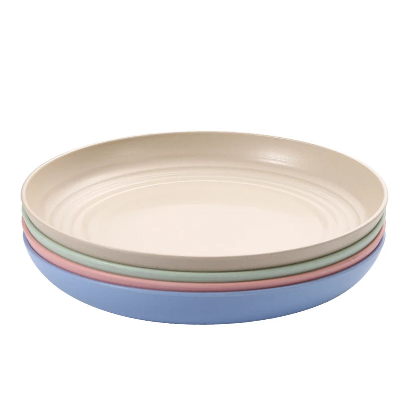 4 PCS Eco-Friendly Biodegradable Plastic Dinner Plates Kids Dishware Set with Wheat Straw Cookware Dishess