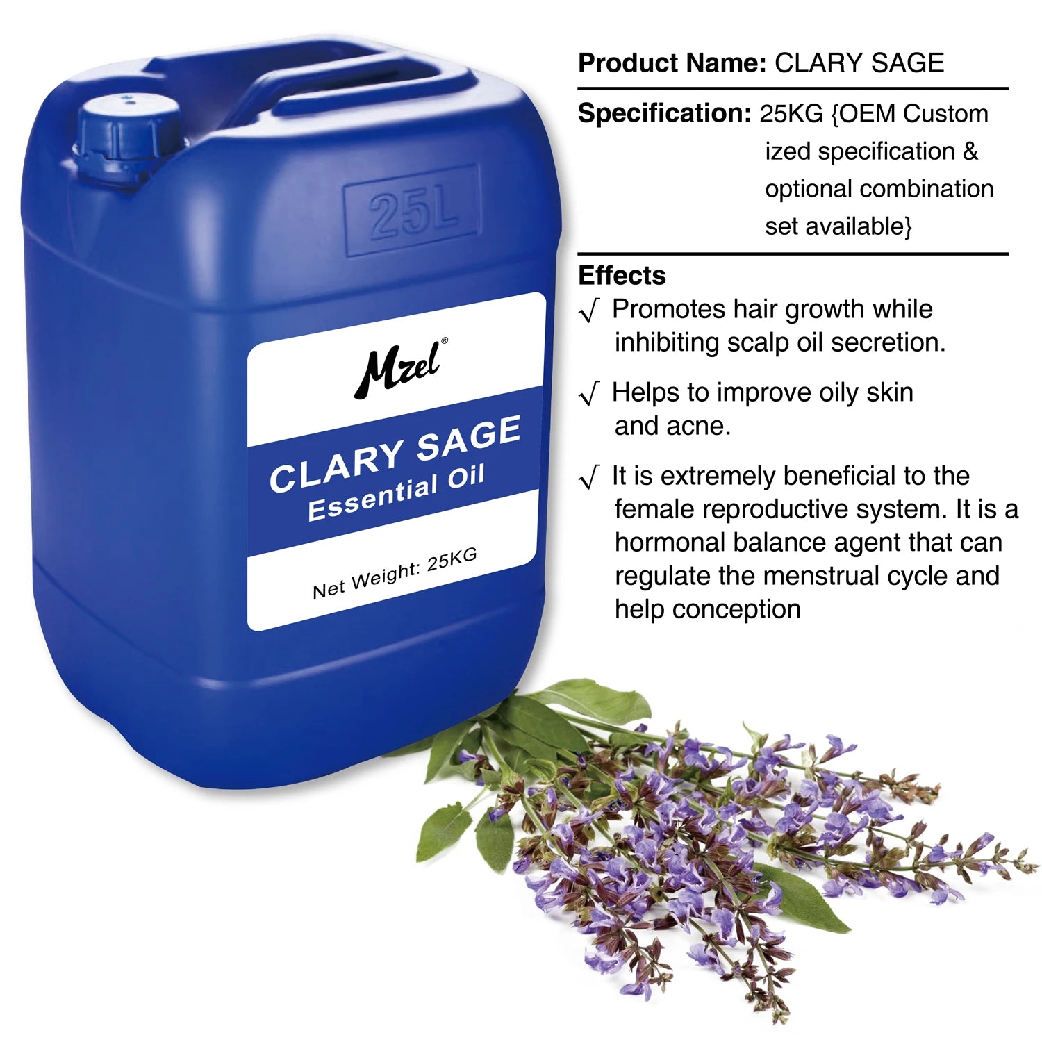Mzel Wholesale Price Natural Clary Sage Essential Oil for Skin Hair Aromatherapy & Candle Making