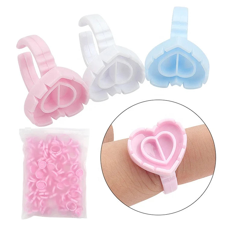100 Pcs/Bag Eyelash Extension Glue Holder Grafted Eyelashes Fast Blooming Cup Ring Adhesive Eyelash Glue Holder Glue Fixing Ring