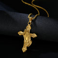 316L PVD Gold Plated Stainless Steel Catholic Prayer Religious Jewelry Prayer Praying Hands Cross Pendant Rope Chain Necklace