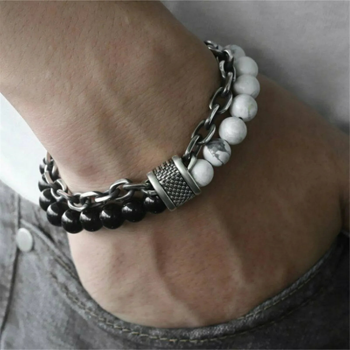 Natural Stone Double Color Bracelet Bangle Tiger's Eye Round Beads Men Healing Jewelry Gifts