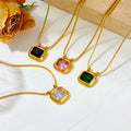 Luxury 4 Colors Non Tarnish 18k Gold Plated Square Zircon Pendant Necklace Stainless Steel Gold Necklace Women