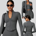 Seamless Stand Collar Zipper Long Sleeve Veste Femme Yoga Jacket Sweatshirts for Women Tight Outdoor Gym Top Fitness Sports Top