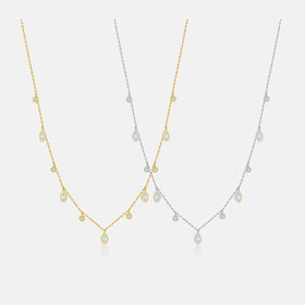 FUAMAY Collier Fashion 18K Gold Plated 925 Sterling Silver Necklace Marquise Moonstone Necklace for Birthday Gifts