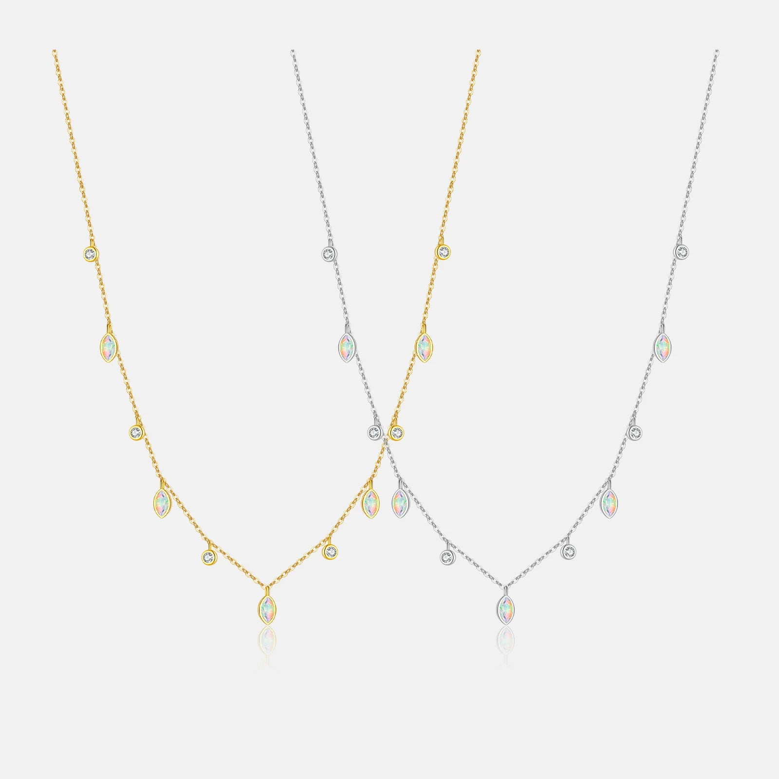 FUAMAY Collier Fashion 18K Gold Plated 925 Sterling Silver Necklace Marquise Moonstone Necklace for Birthday Gifts