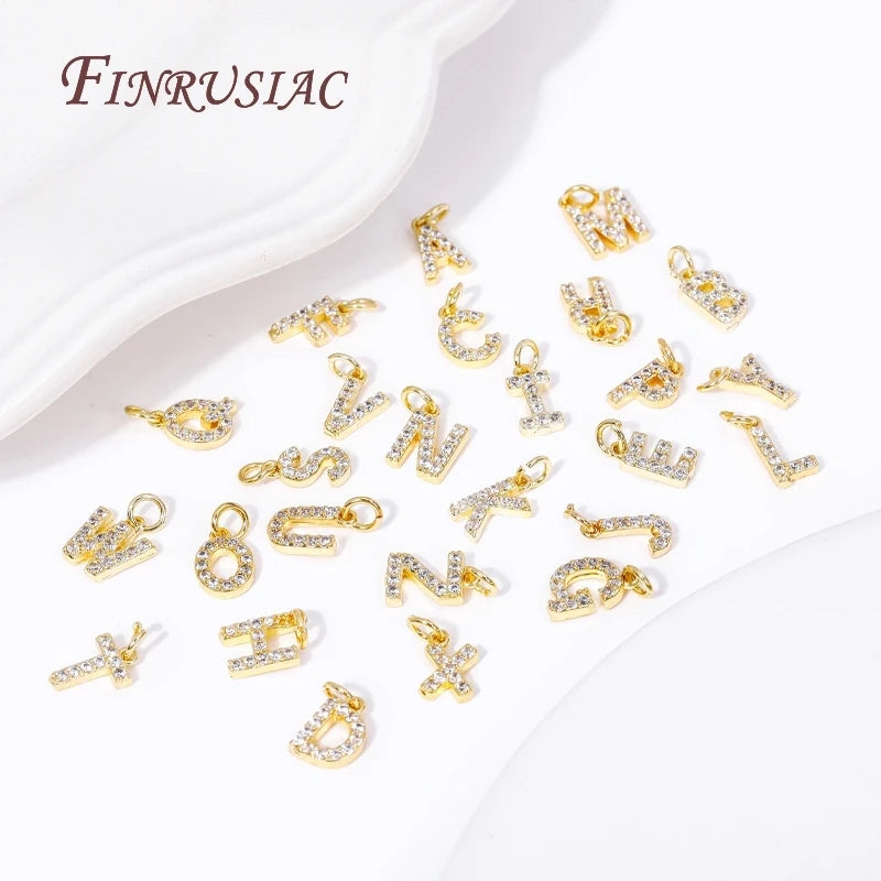 18K Gold Plated Copper DIY Women's Necklace Fashionable Inlay Zircon Letter Pendants A-Z Alphabet Charms Jewelry Making Supplies